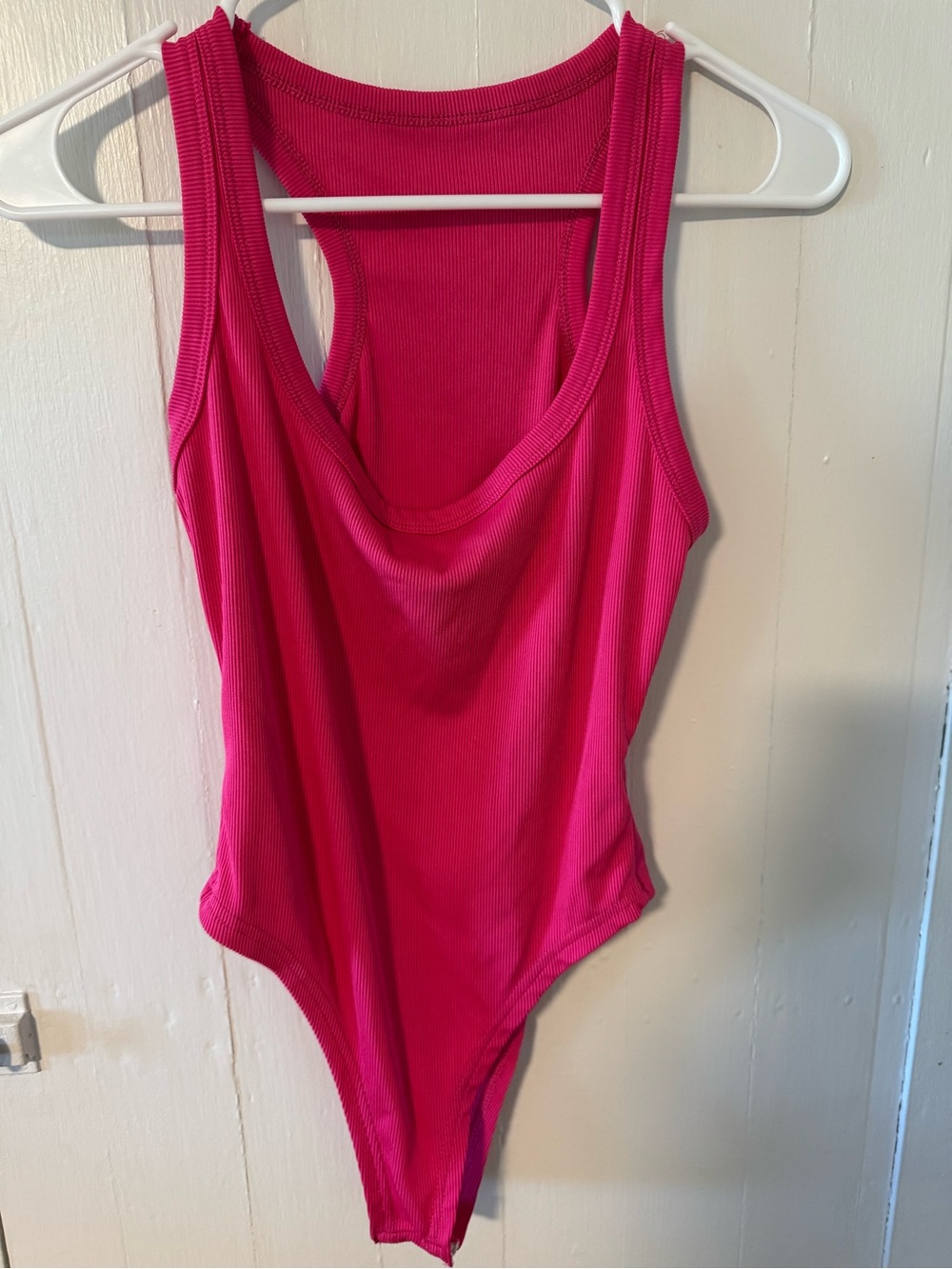 SHEIN Hot Pink Ribbed Racerback One-Piece Bodysuit